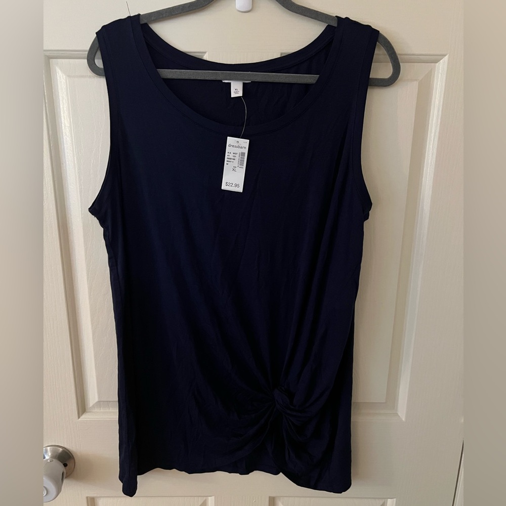 Dressbarn Blue Sleeveless Knotted Front Tank Top